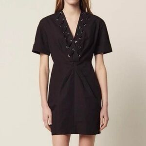 Sandro Clara Lace-Up Mini Dress in Black Size 36 (Small)